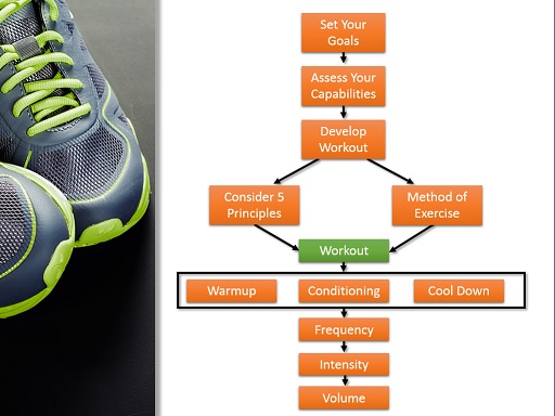 Developing and Assessing Fitness Sample PowerPoint Slide 4 Sample PowerPoint slide showing a flow diagram of how to build and assess fitness